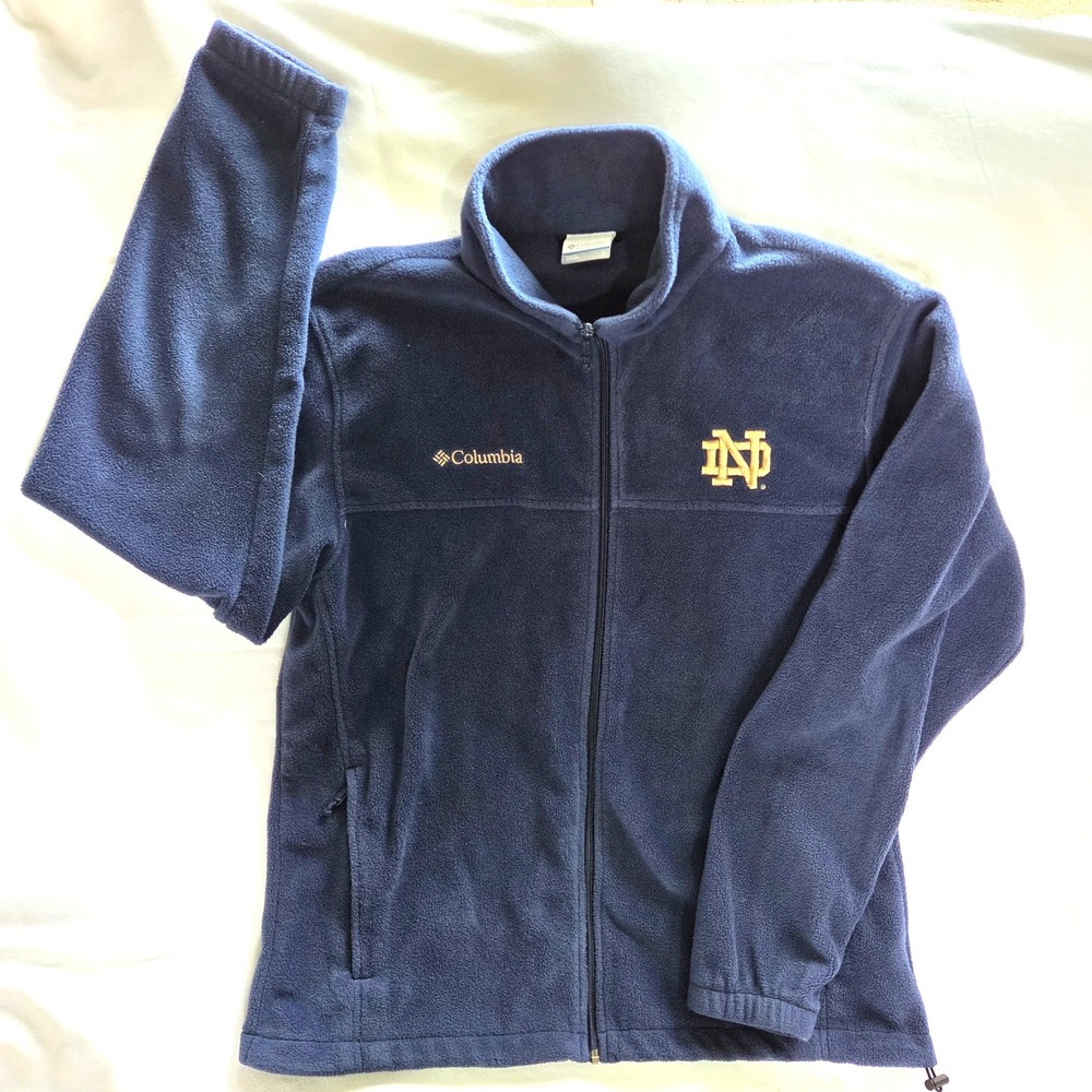 Columbia Fleece Jacket Mens Large Navy Blue Excellent Notre Dame Full Zip XM3952